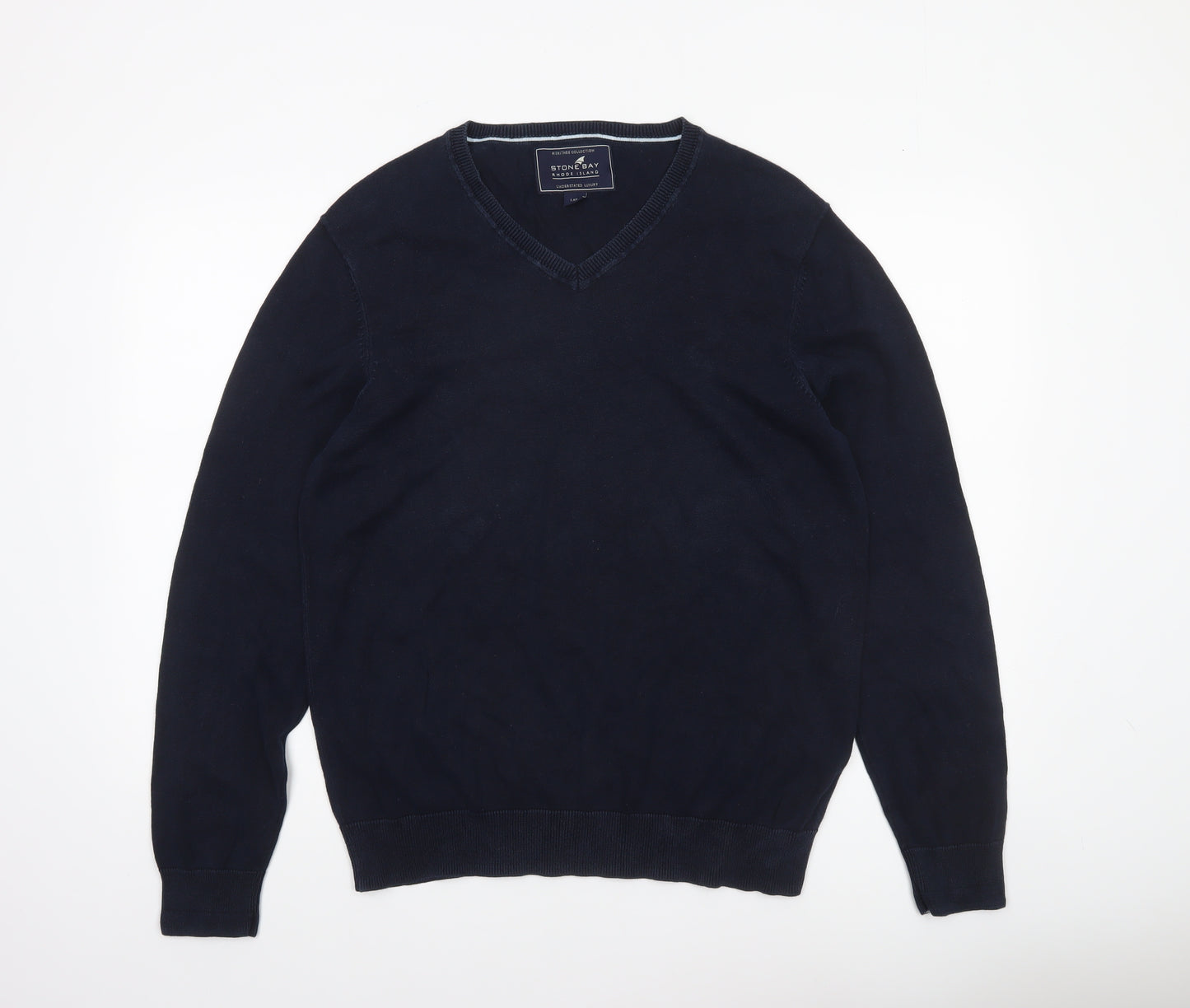 Stone Bay Men’s Blue Cotton V-Neck Jumper Size L Classic Knitwear