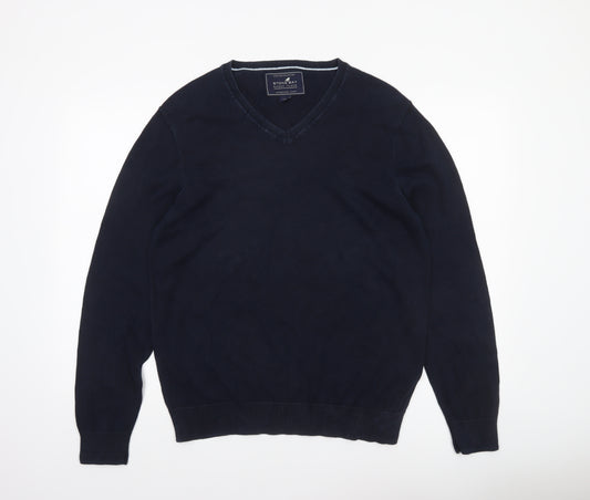 Stone Bay Men’s Blue Cotton V-Neck Jumper Size L Classic Knitwear