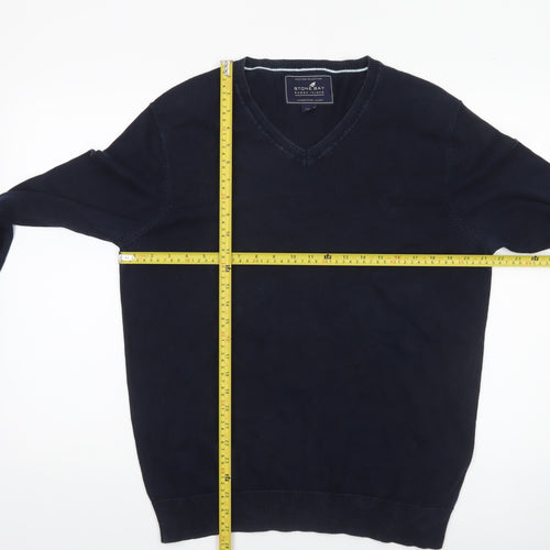 Stone Bay Men’s Blue Cotton V-Neck Jumper Size L Classic Knitwear