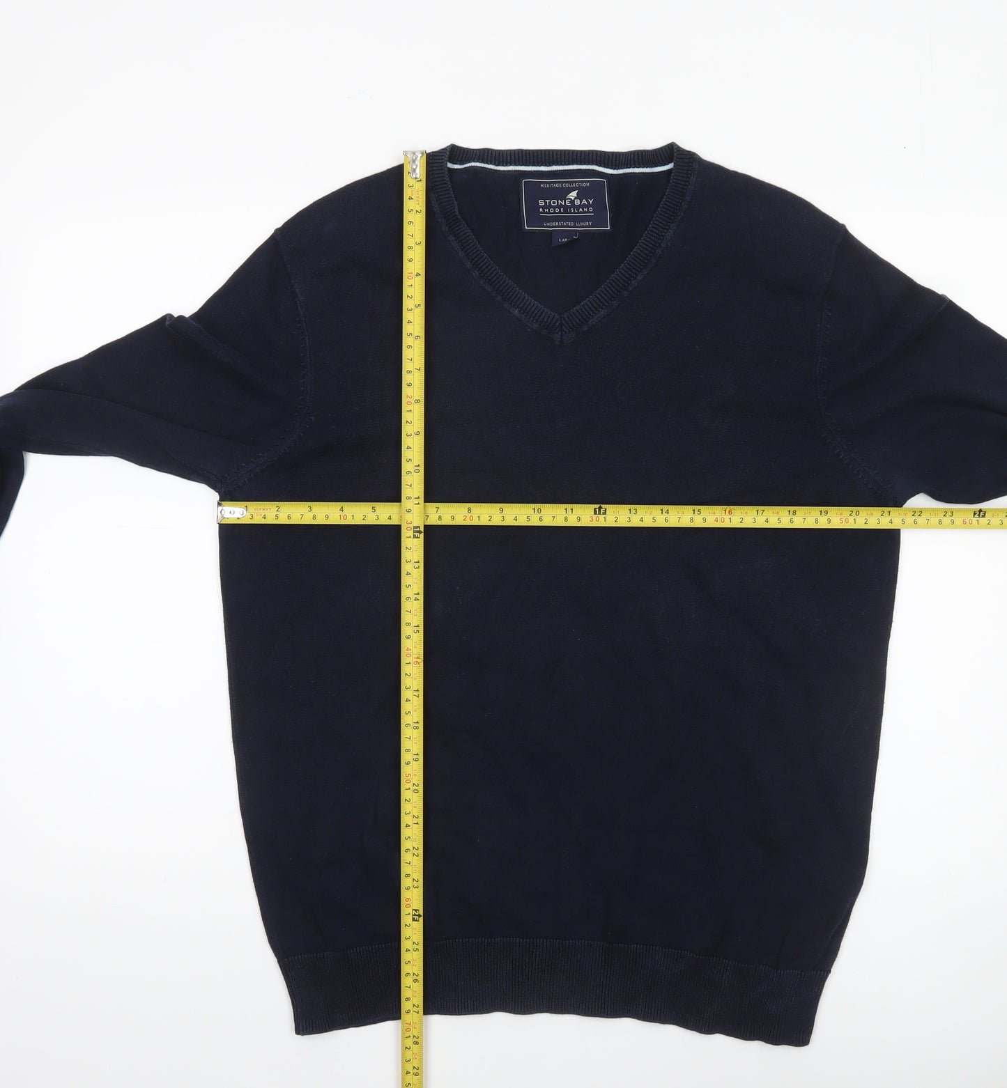Stone Bay Men’s Blue Cotton V-Neck Jumper Size L Classic Knitwear
