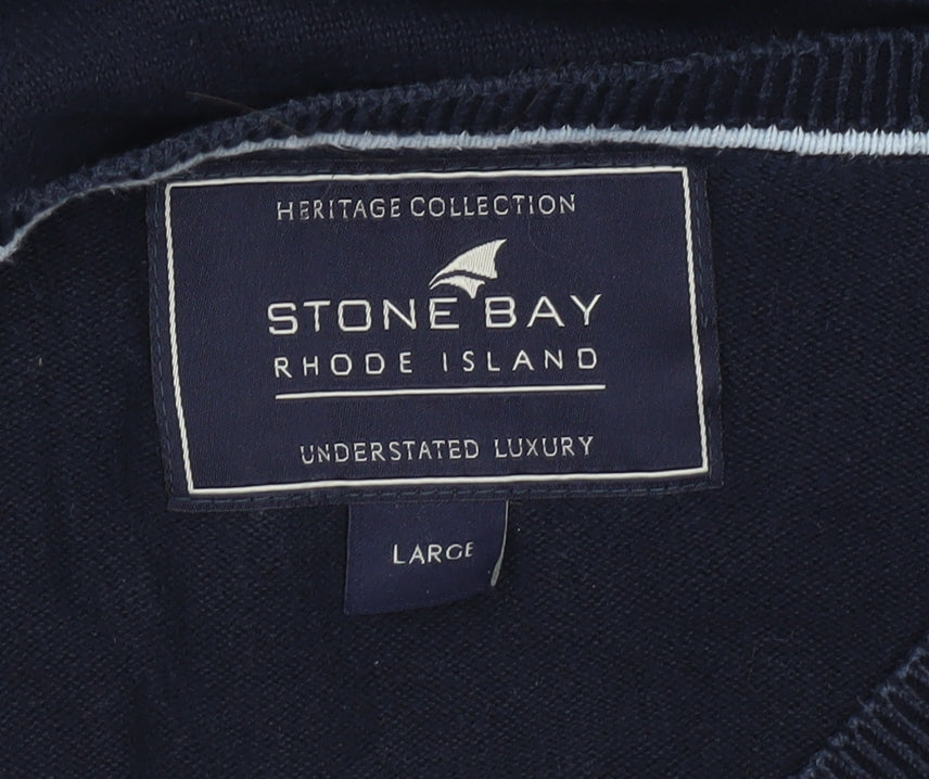 Stone Bay Men’s Blue Cotton V-Neck Jumper Size L Classic Knitwear