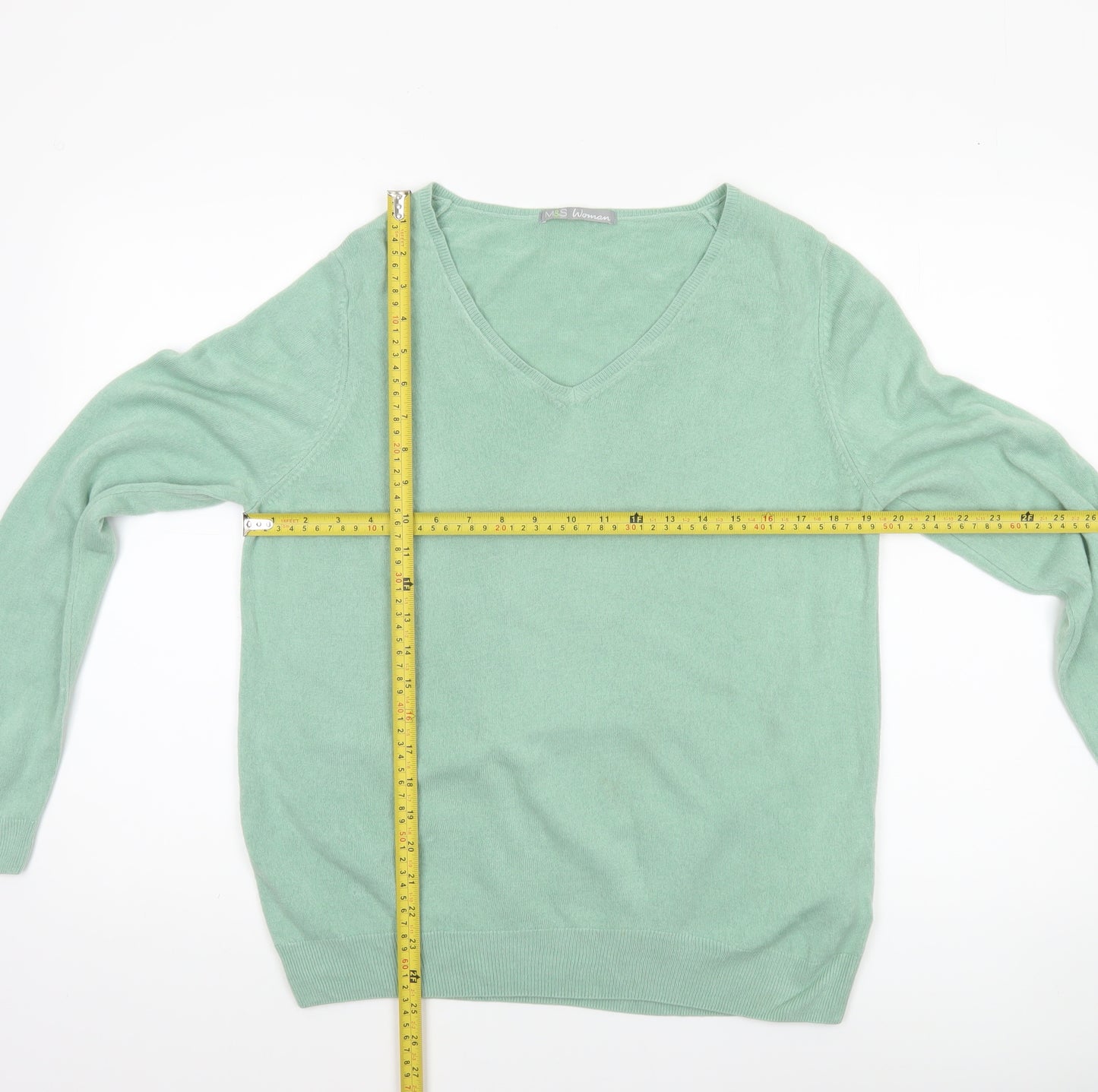 Marks and Spencer Women’s Green V-Neck Acrylic Jumper Size 18