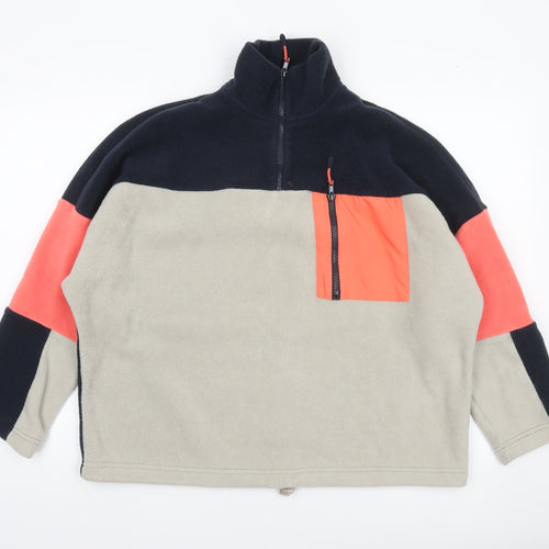 Monki Women Beige Colourblock 1/4 Zip Fleece Sweatshirt Size S