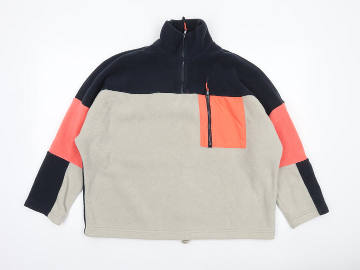 Monki Women Beige Colourblock 1/4 Zip Fleece Sweatshirt Size S