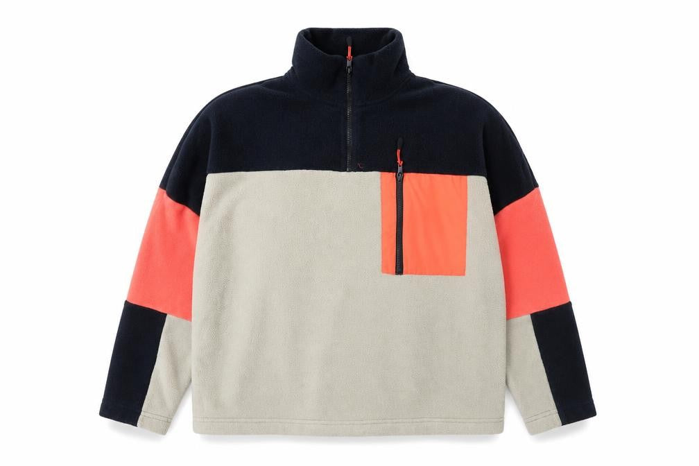 Monki Women Beige Colourblock 1/4 Zip Fleece Sweatshirt Size S