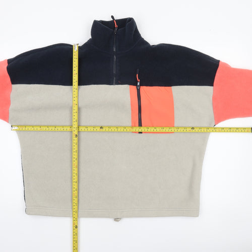 Monki Women Beige Colourblock 1/4 Zip Fleece Sweatshirt Size S