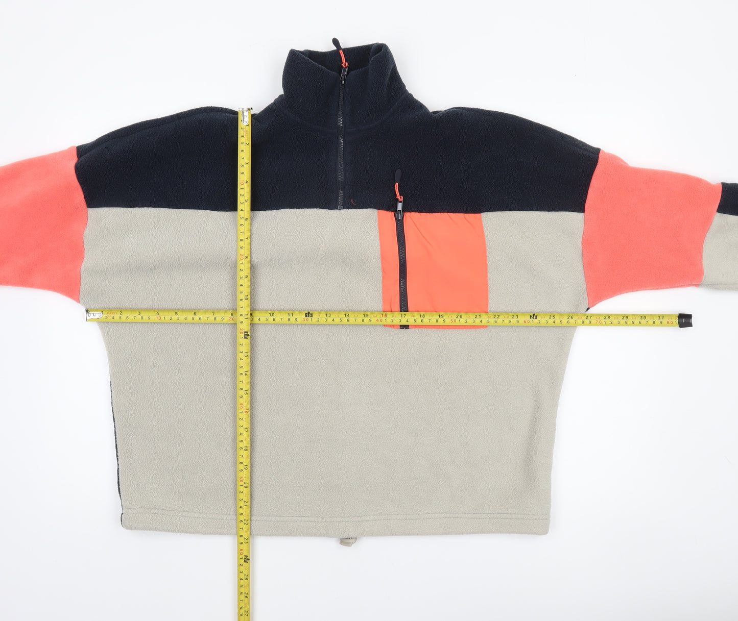 Monki Women Beige Colourblock 1/4 Zip Fleece Sweatshirt Size S
