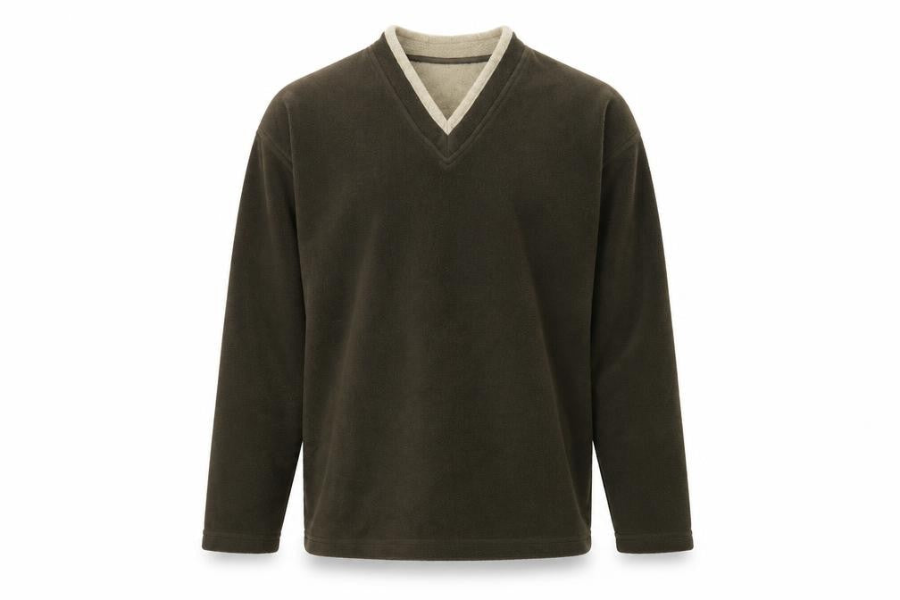 Front view of Originals Men's Brown Fleece V-Neck Pullover Sweatshirt, size S