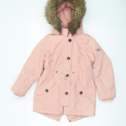 Joules Girls Pink Hooded Faux Fur Lined Parka Coat Age 8 Years