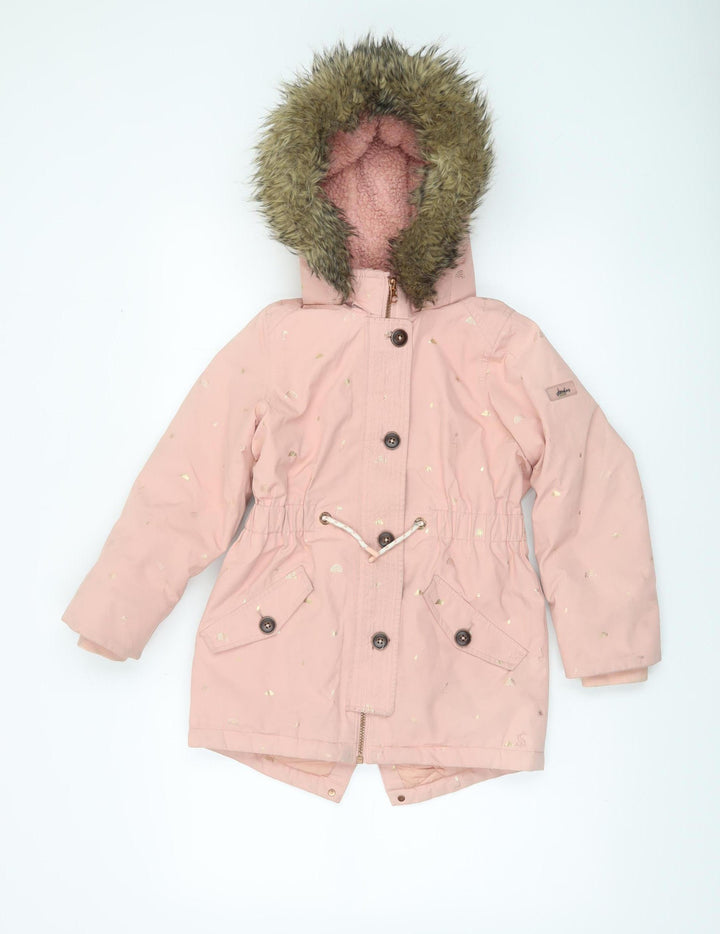 Joules Girls Pink Hooded Faux Fur Lined Parka Coat Age 8 Years
