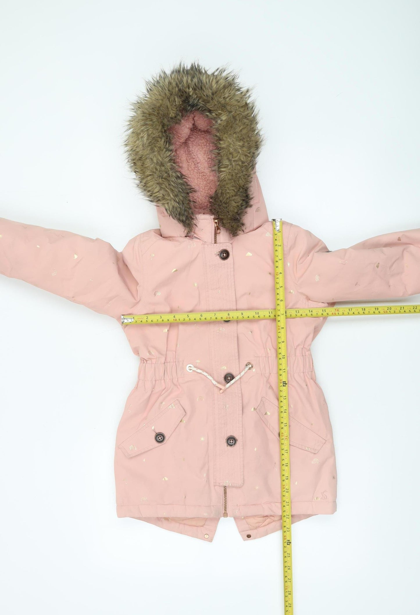 Joules Girls Pink Hooded Faux Fur Lined Parka Coat Age 8 Years