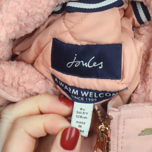 Joules Girls Pink Hooded Faux Fur Lined Parka Coat Age 8 Years