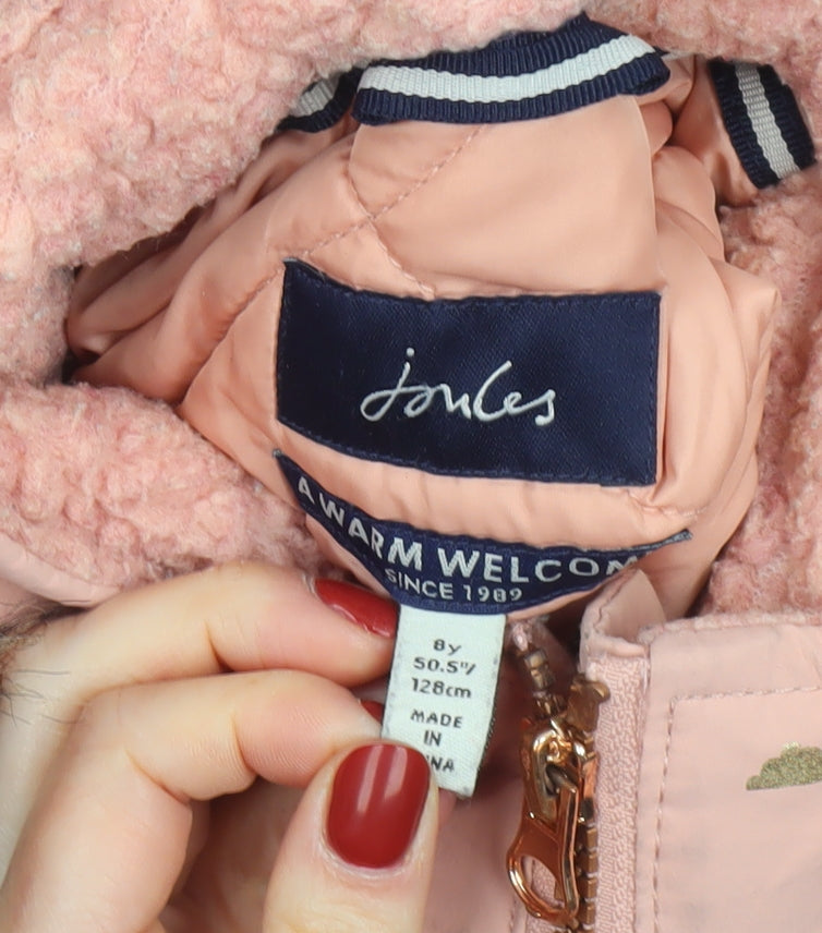Joules Girls Pink Hooded Faux Fur Lined Parka Coat Age 8 Years