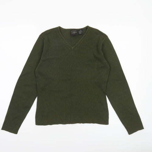 B. Moss Women’s Green V-Neck Knit Jumper Medium Acrylic Cotton