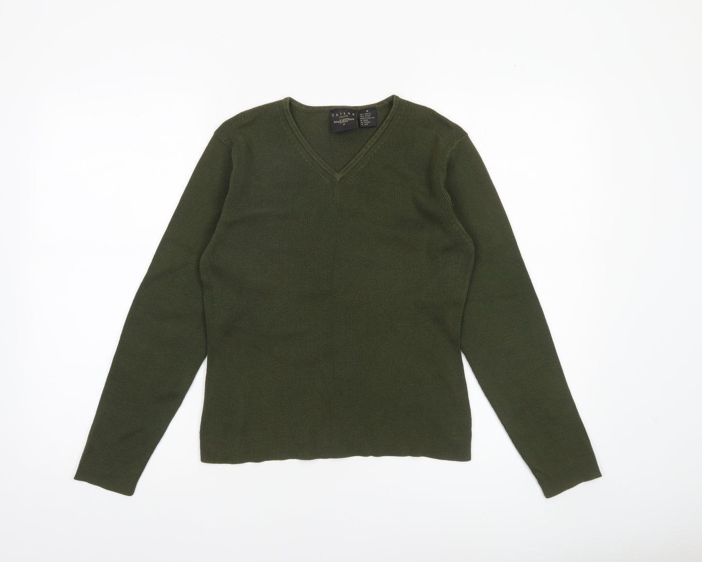 B. Moss Women’s Green V-Neck Knit Jumper Medium Acrylic Cotton