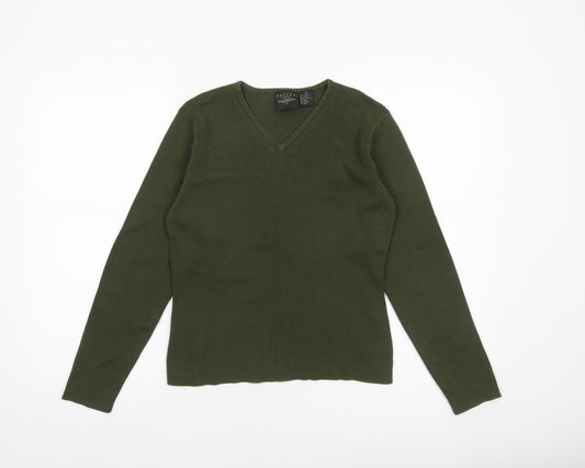 B. Moss Women’s Green V-Neck Knit Jumper Medium Acrylic Cotton