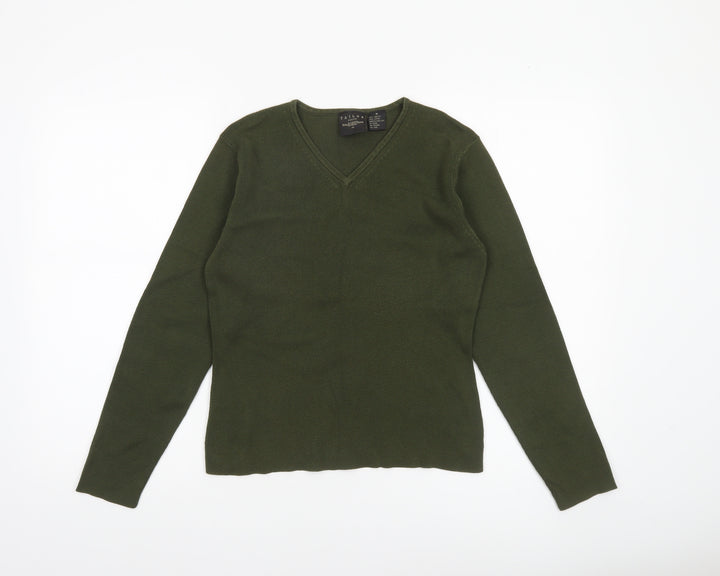 B. Moss Women’s Green V-Neck Knit Jumper Medium Acrylic Cotton