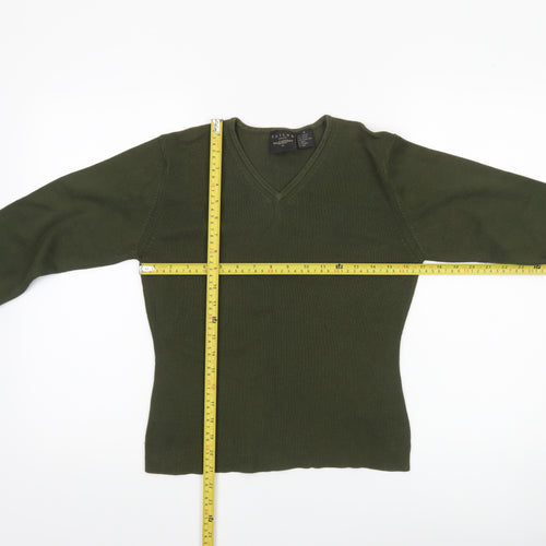 B. Moss Women’s Green V-Neck Knit Jumper Medium Acrylic Cotton