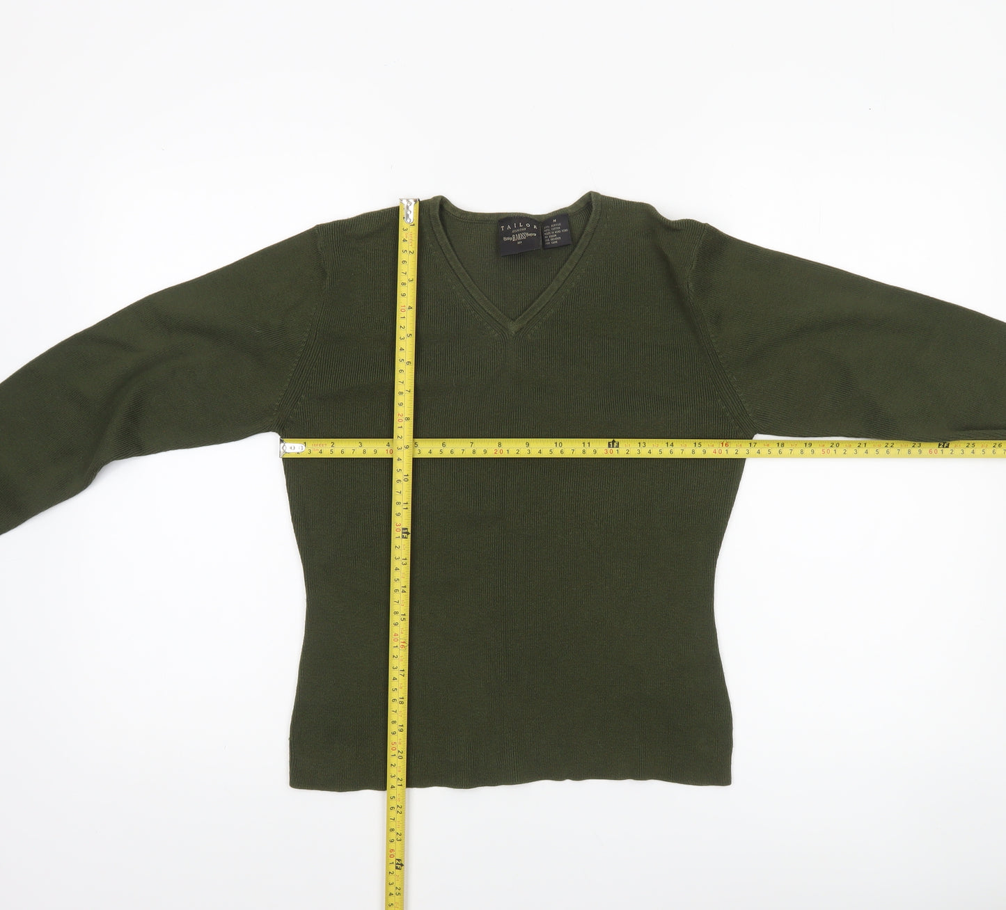 B. Moss Women’s Green V-Neck Knit Jumper Medium Acrylic Cotton