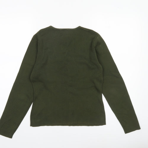 B. Moss Women’s Green V-Neck Knit Jumper Medium Acrylic Cotton