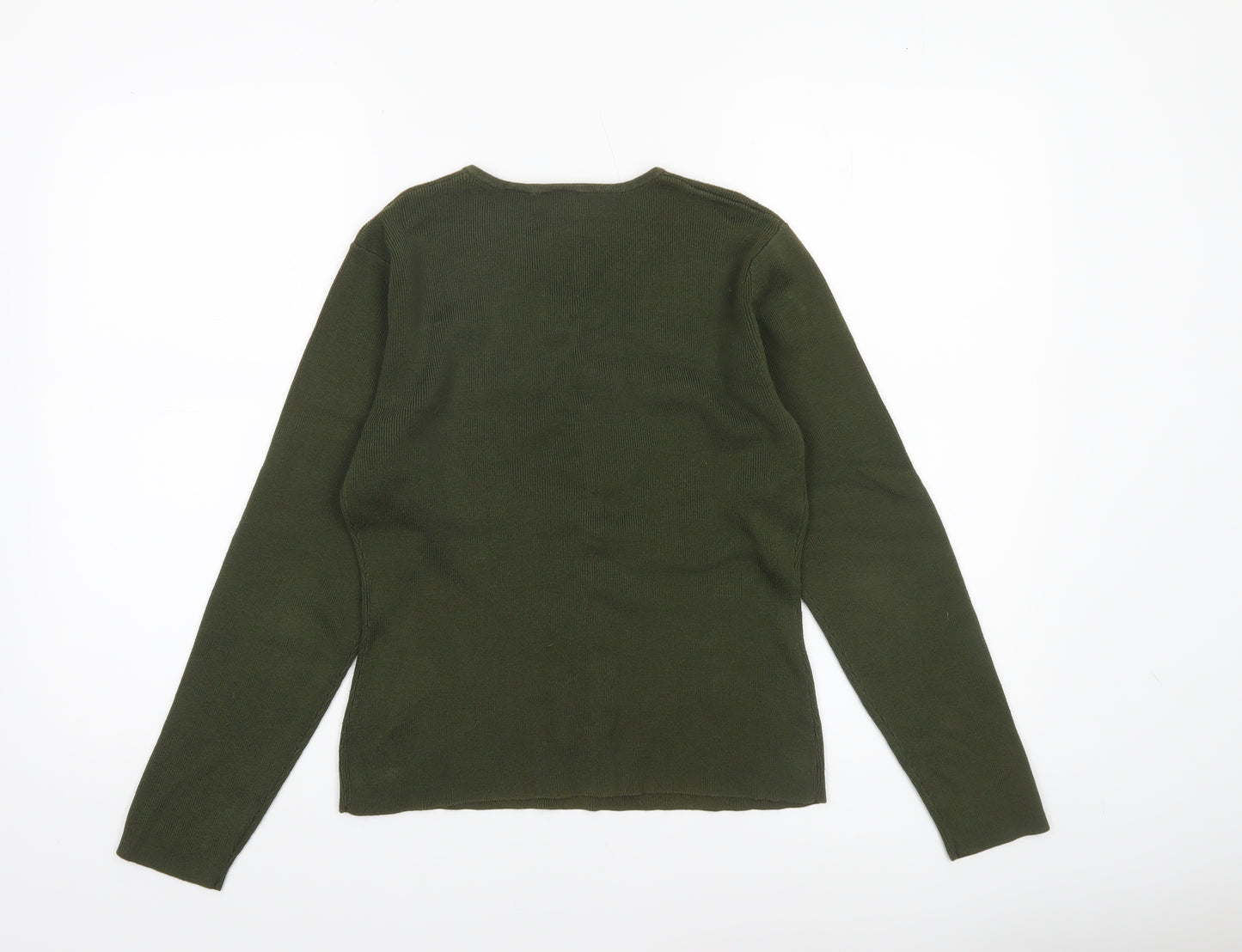 B. Moss Women’s Green V-Neck Knit Jumper Medium Acrylic Cotton