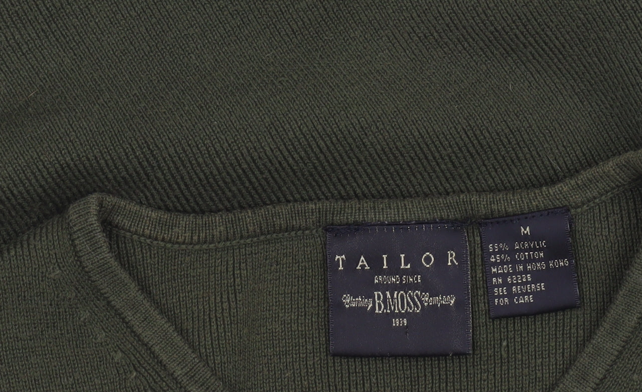 B. Moss Women’s Green V-Neck Knit Jumper Medium Acrylic Cotton