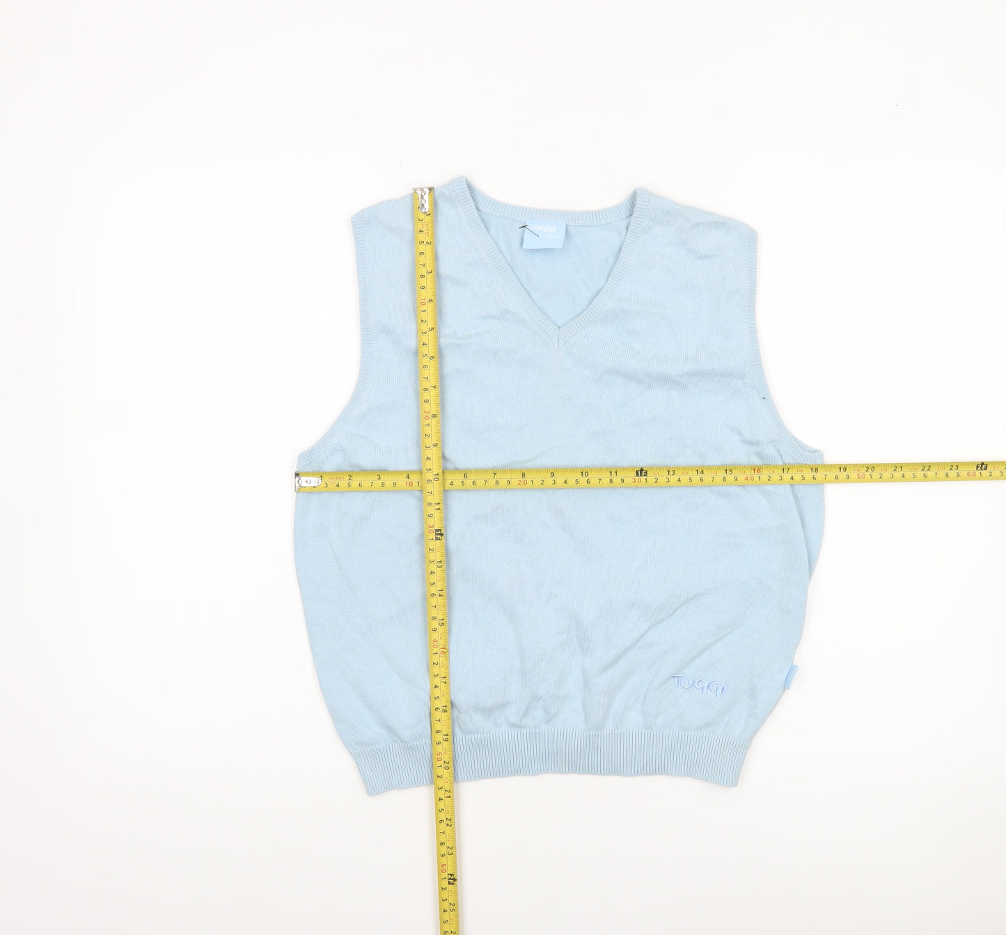 Toggi Women Blue Cotton Sleeveless V-Neck Knit Vest Jumper Size 12