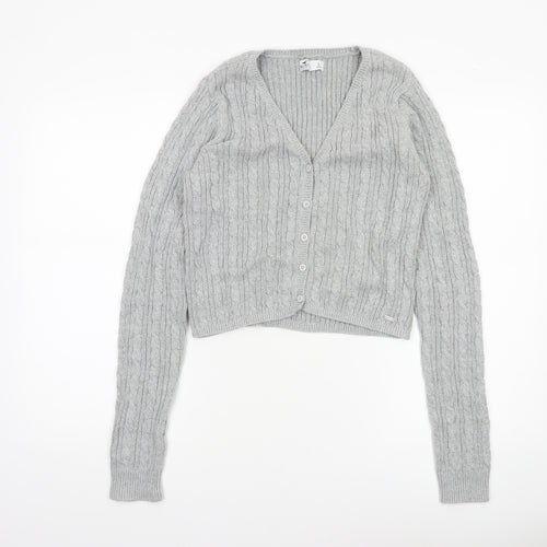 Hollister Womens Grey Cable Knit Cardigan L V-Neck Long Sleeve Jumper