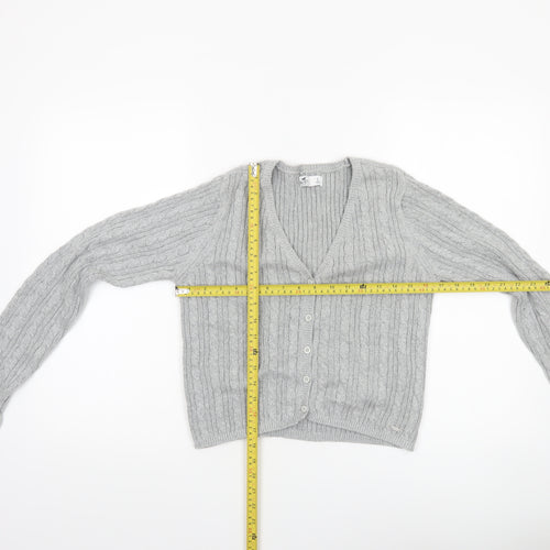 Hollister Womens Grey Cable Knit Cardigan L V-Neck Long Sleeve Jumper