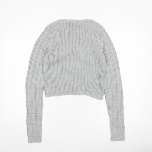 Hollister Womens Grey Cable Knit Cardigan L V-Neck Long Sleeve Jumper