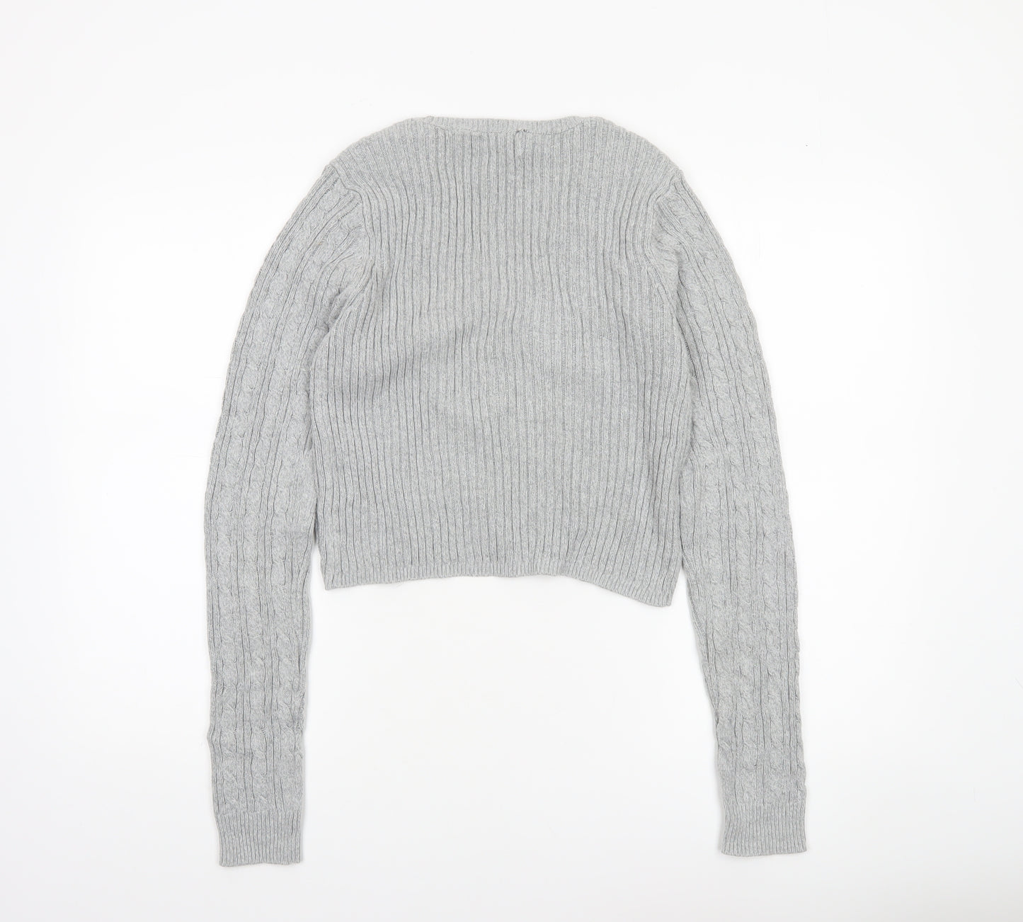 Hollister Womens Grey Cable Knit Cardigan L V-Neck Long Sleeve Jumper