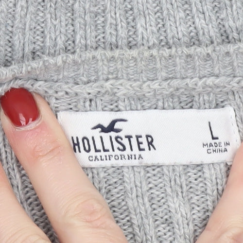 Hollister Womens Grey Cable Knit Cardigan L V-Neck Long Sleeve Jumper