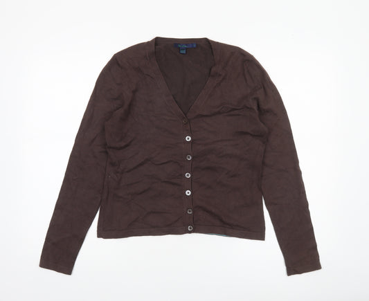 Boden Women Brown Cotton V-Neck Cardigan Size 12