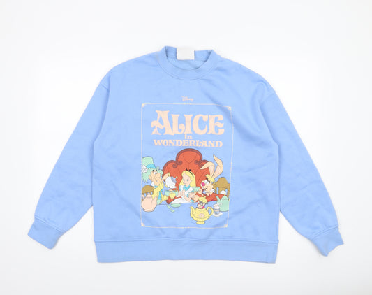 Front view of Disney Classics Women Blue Alice in Wonderland Pullover Sweatshirt, size S