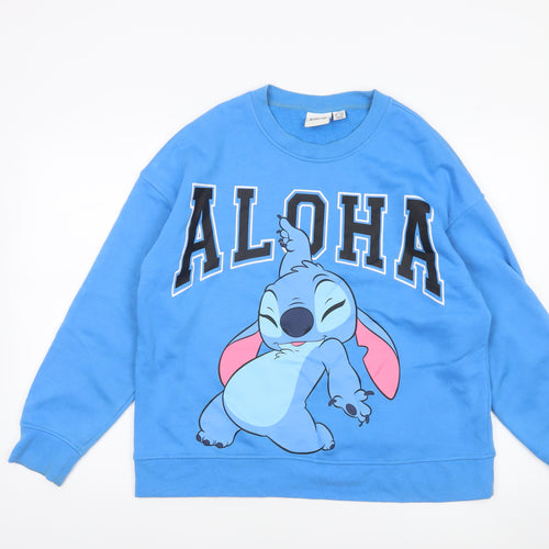 Disney Women’s Blue Stitch Aloha Sweatshirt Medium Pullover