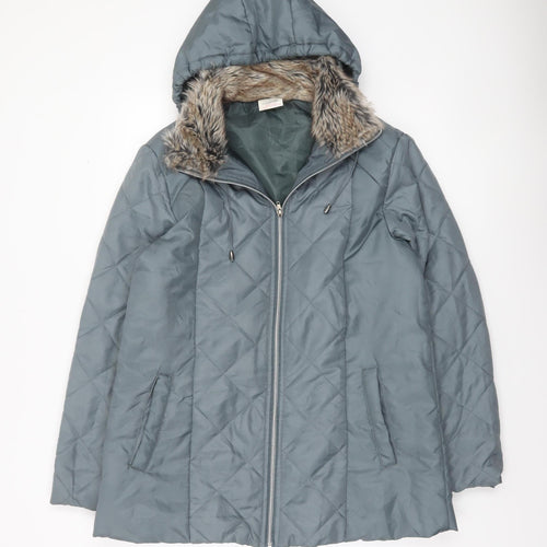 Anne de Lançay Womens Grey Quilted Faux Fur Hooded Puffer Coat S