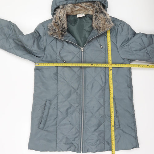 Anne de Lançay Womens Grey Quilted Faux Fur Hooded Puffer Coat S