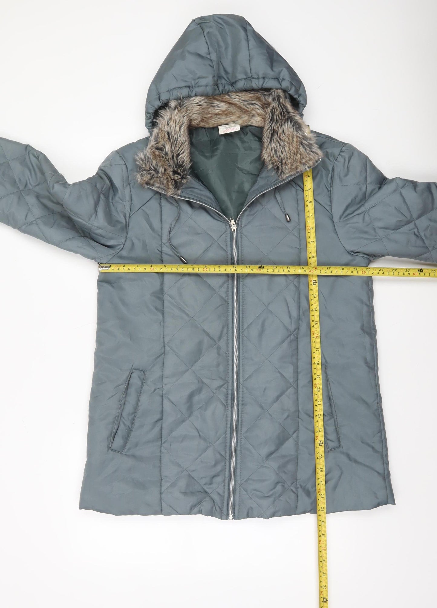 Anne de Lançay Womens Grey Quilted Faux Fur Hooded Puffer Coat S