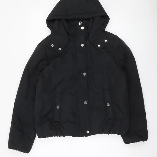Marks and Spencer Womens Black Puffer Jacket Size 12 Hooded Winter Coat
