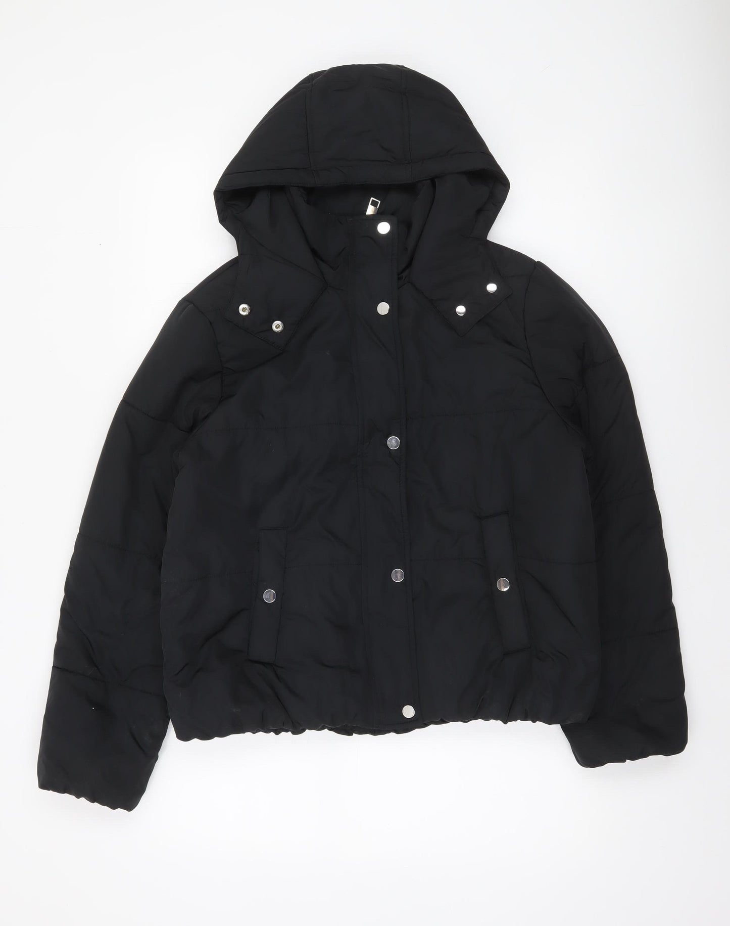 Marks and Spencer Womens Black Puffer Jacket Size 12 Hooded Winter Coat