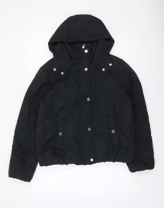 Marks and Spencer Womens Black Puffer Jacket Size 12 Hooded Winter Coat