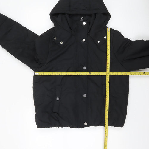 Marks and Spencer Womens Black Puffer Jacket Size 12 Hooded Winter Coat