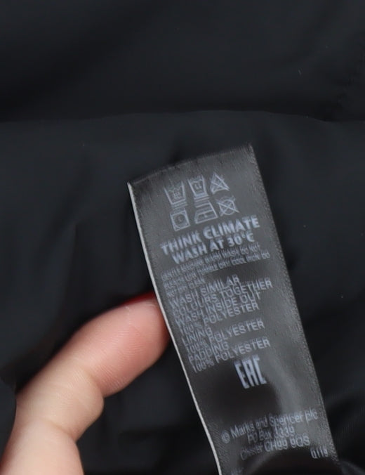 Marks and Spencer Womens Black Puffer Jacket Size 12 Hooded Winter Coat