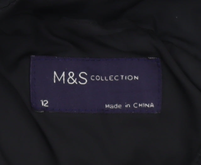 Marks and Spencer Womens Black Puffer Jacket Size 12 Hooded Winter Coat