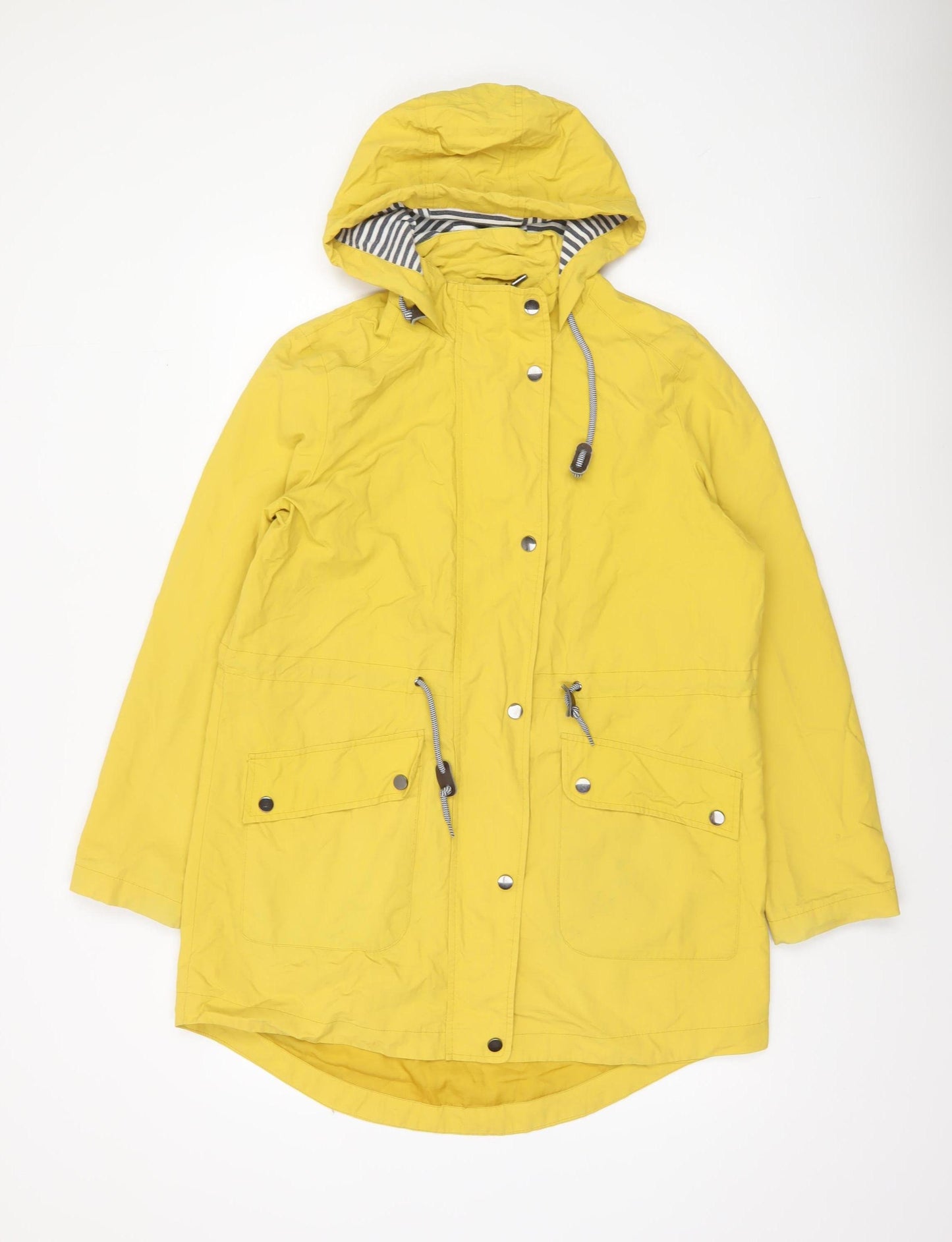 Tu Women’s Yellow Hooded Rain Coat Jacket Size 12 Water Resistant