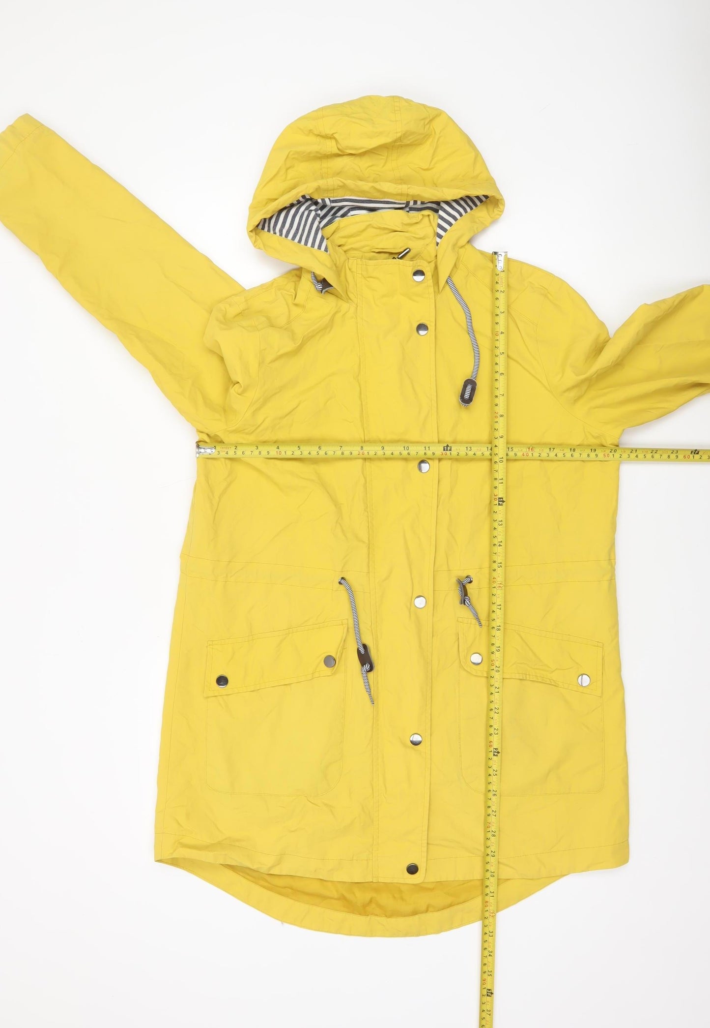 Tu Women’s Yellow Hooded Rain Coat Jacket Size 12 Water Resistant