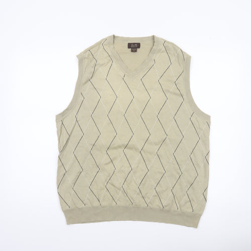 Tasso Elba Men Beige Argyle Cotton Golf Sleeveless Vest L