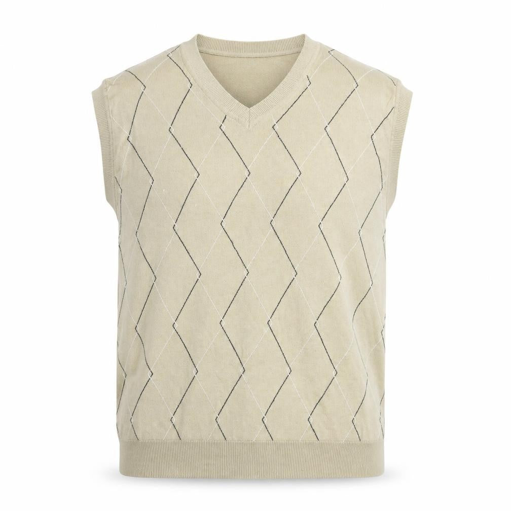 Front view of Tasso Elba Men Beige Argyle Cotton Golf Sleeveless Vest L
