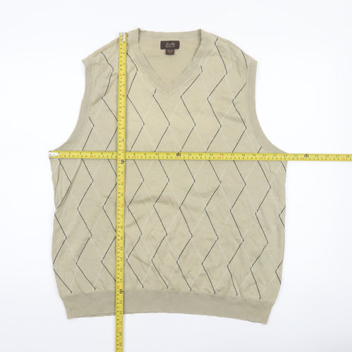Tasso Elba Men Beige Argyle Cotton Golf Sleeveless Vest L