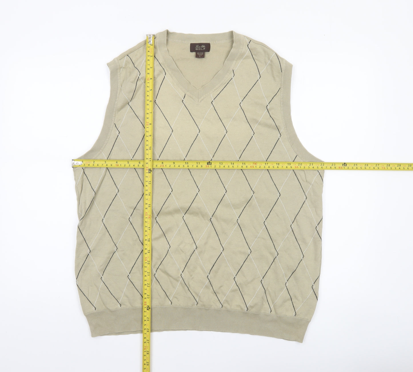 Tasso Elba Men Beige Argyle Cotton Golf Sleeveless Vest L